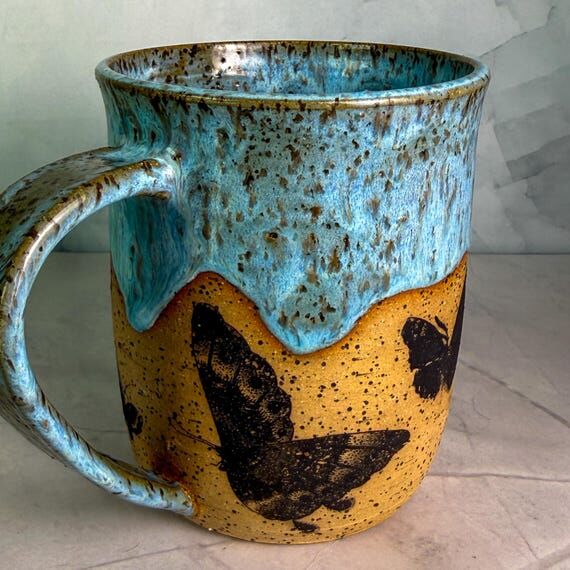 Blue Butterfly Coffee Mug – 16 oz Handmade ...