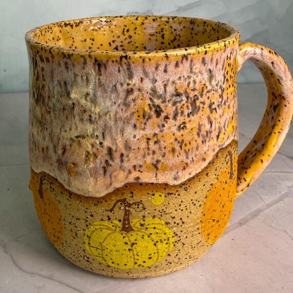 Orange Pumpkin Coffee Mug – 14oz Handmade C...