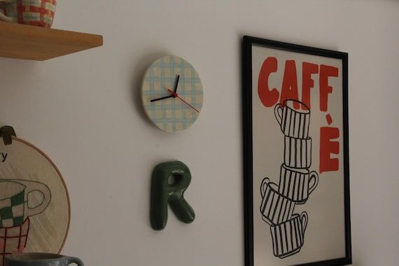 Handmade Ceramic Wall Clock | Gingham or Soli...