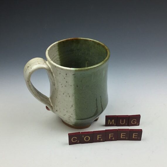 Green and White Handmade Ceramic Pottery Coff...