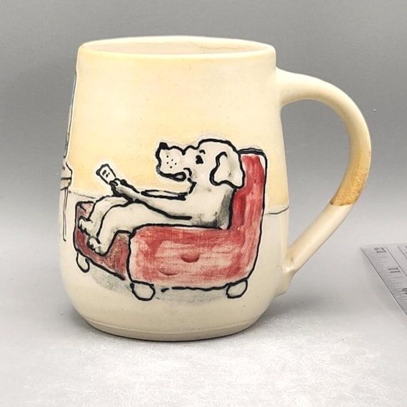 14 ounce handmade, handpainted ceramic mug; c...