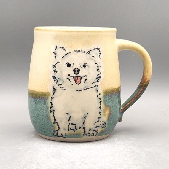14 ounce handmade, handpainted ceramic mug; h...