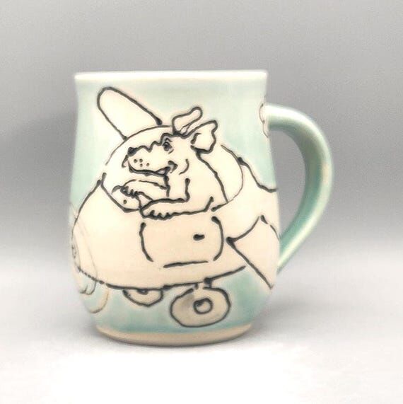 16 ounce whimsical handmade, handpainted cera...