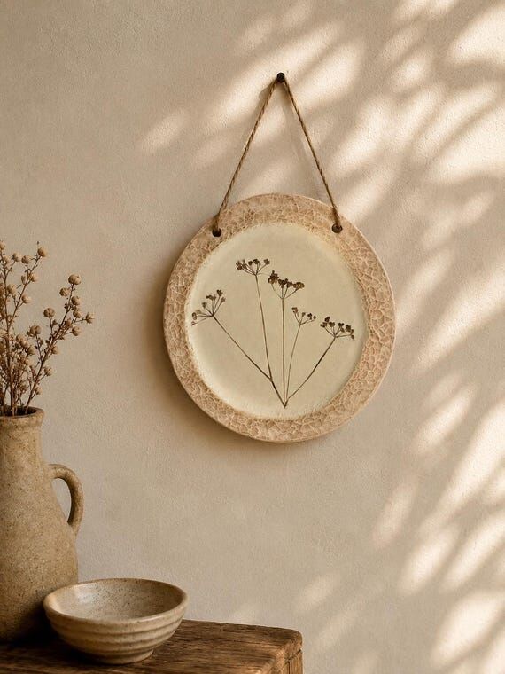Pressed Flower Ceramic Wall Art, Wildflower C...