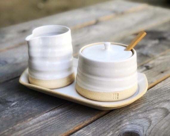 Sugar & Creamer Set - Handmade Farmhouse Pott...