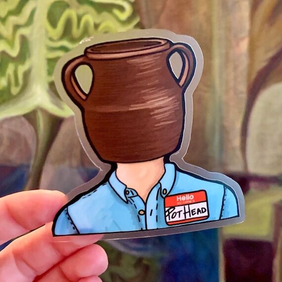 Pottery pot head Sticker for potters and cera...