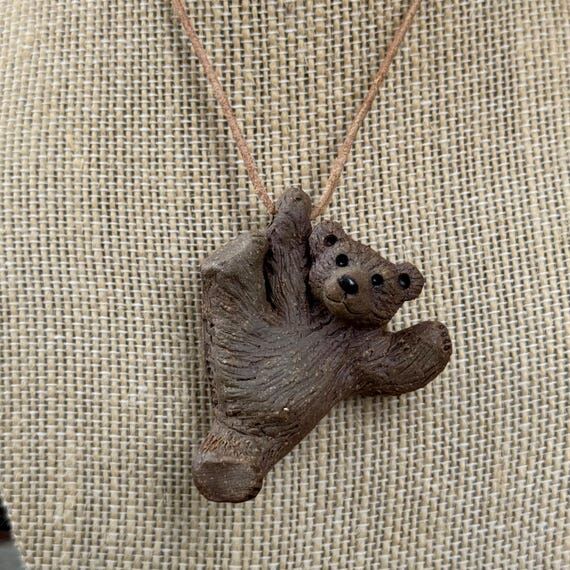Handmade Pottery Bear Necklace – Leather Co...