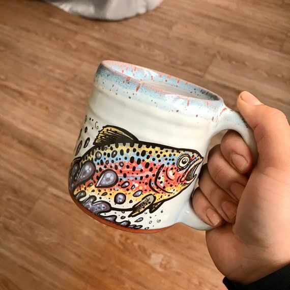 Rainbow Trout Mug with Blue and Orange Lip Dr...