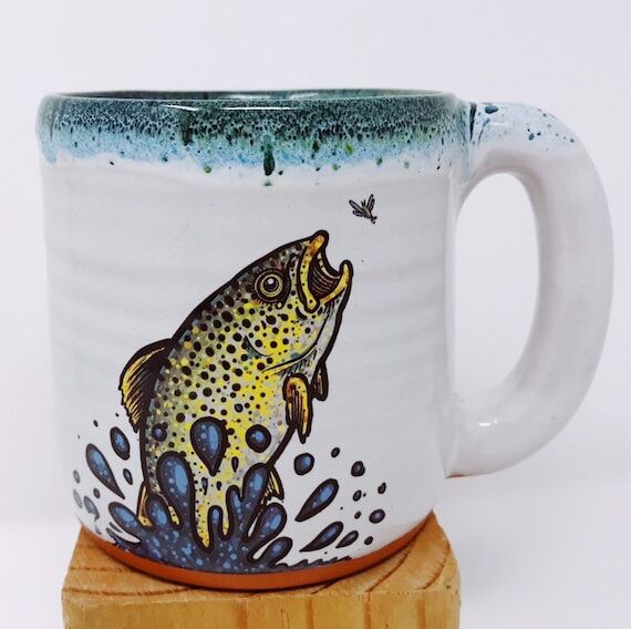 Brown Trout Jumping after Mayfly Handmade Fis...