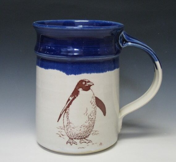 Hand-thrown Stoneware Penguin Mug, Cobalt Blu...