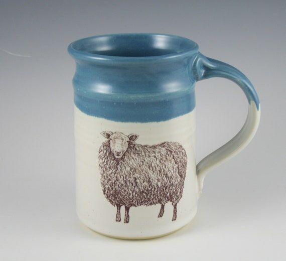 Hand-Thrown Stoneware Sheep Mug: Vintage Desi...