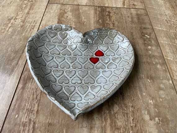 Handmade pottery heart tray/ jewelry tray/ ca...