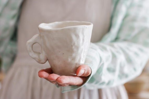 Handmade Ceramic Mug with Organic Handle, Rus...
