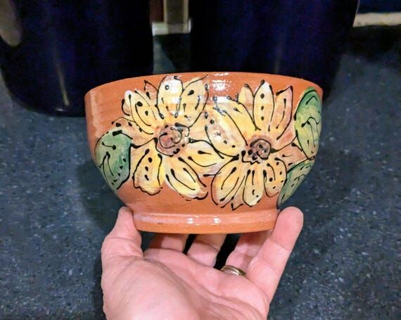 Handmade Ceramic Sunflower Ice Cream Bowl...