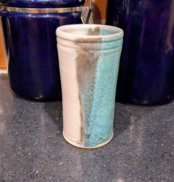 Handmade Ceramic Turquoise and White Tumbler...