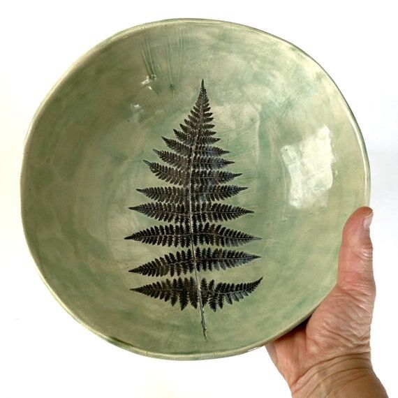 Fern Leaf Pottery Bowl: READY TO SHIP Handmad...
