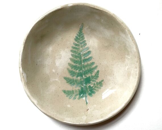 Fern Leaf Ceramic Dish: Emerald Green Pottery...