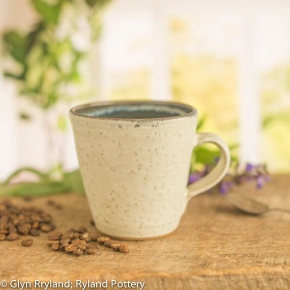 Handmade Rustic Pottery Mug: Star Design, Blu...