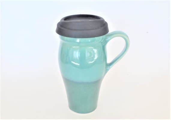 Handmade Ceramic Travel Mug with Handle and L...