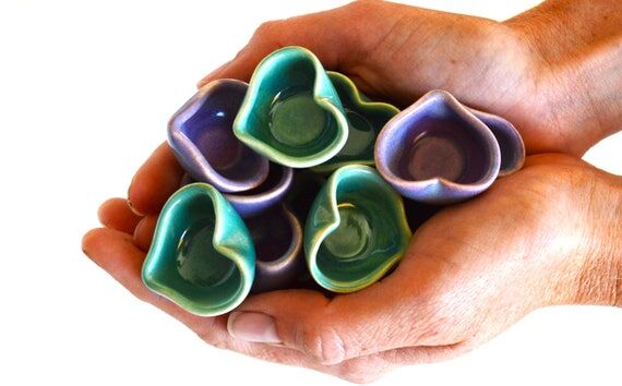 Miniature Ceramic Heart Dish: Purple or Green...