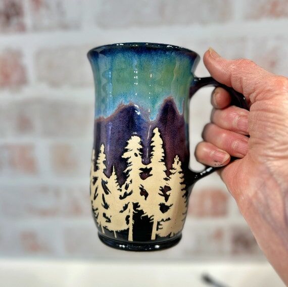 White Pine Tree Mug: Wheel Thrown Stoneware P...