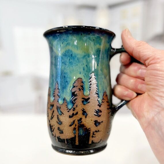 Woodland Forest Pine Tree Mug: Wheel-Thrown S...