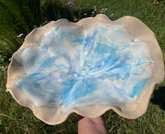 LARGE Wavy Bowl Blue sky colors accent stonew...