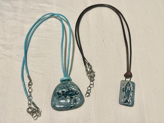 Fish Pendant Necklace on cord, hand made cera...