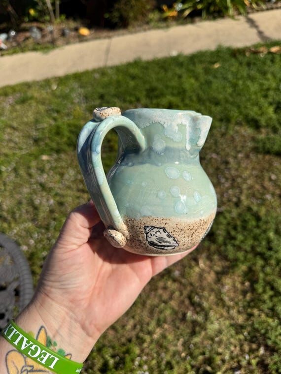 Hand-Painted Ceramic Creamer: Wheel-Thrown Oc...