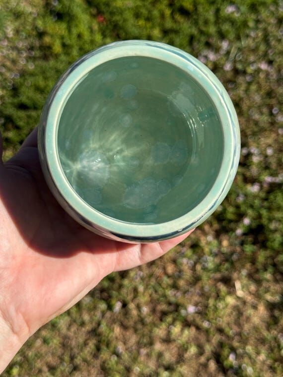 Hand-Painted Stoneware Vessel: Crystalline Gl...