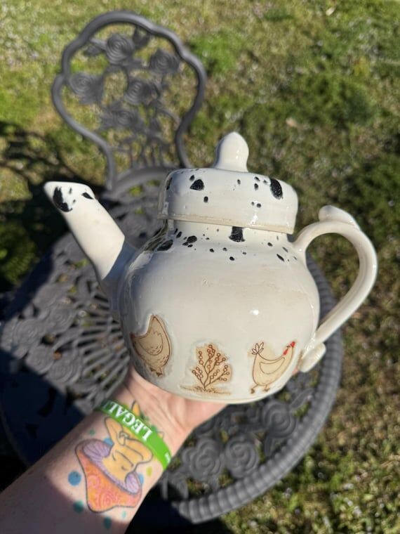 Ceramic Chicken Teapot: White Stoneware with ...