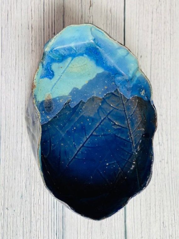 Ceramic Leaf Imprinted Bowl |Blue Ceramic Bow...