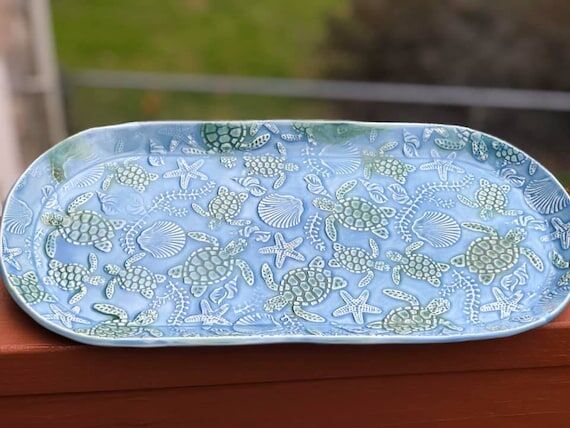 Handmade Ceramic Sea Turtle Tray: Beach Decor...