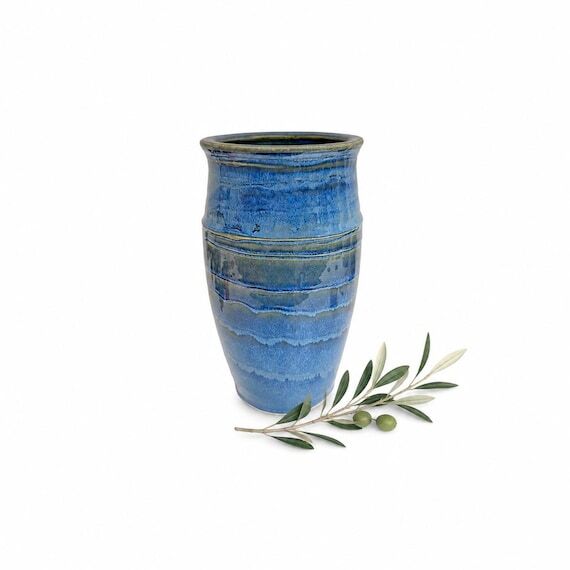 Large Blue Textured Ceramic Vase | Wheel Thr...