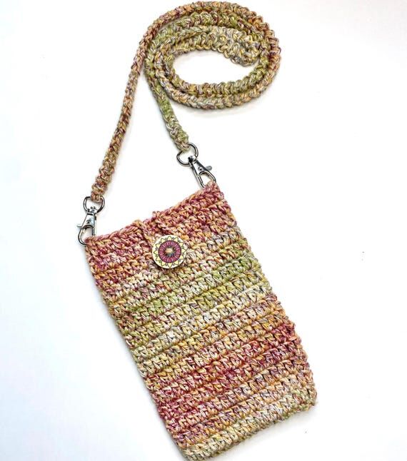 Crochet Crossbody Phone Bag with Fabric Linin...