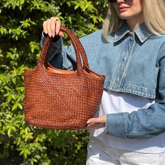 Soft Woven Vintage Italian Leather Handbag - ...