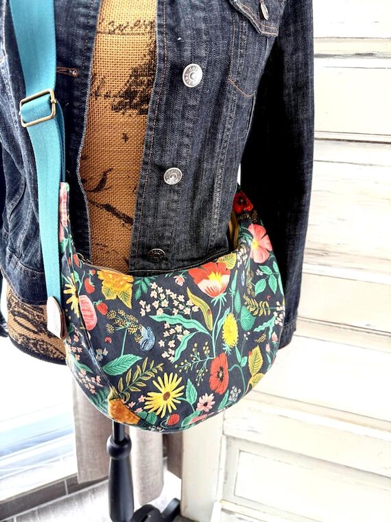 Crescent crossbody bag, rifle paper co fabric...