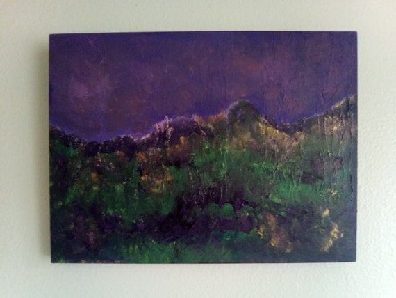 Purple mountain flower landscape original acr...