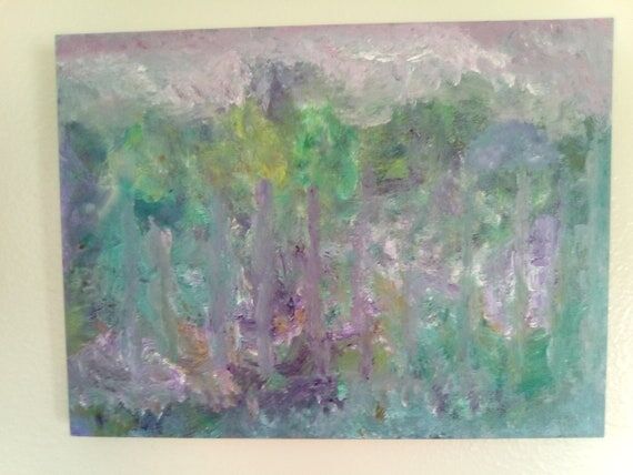 Impressionist Lavender green purple tree pain...