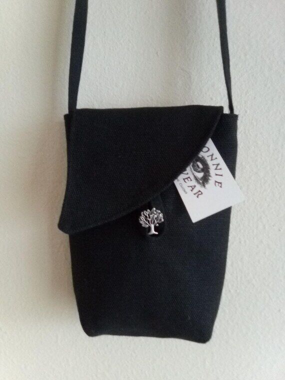 Crossbody phone purse, handmade black hemp pu...