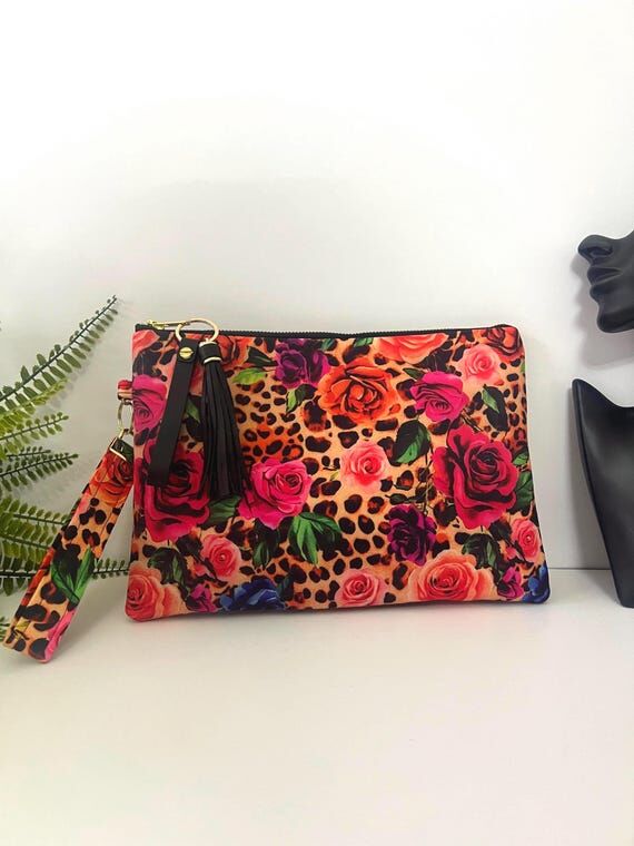 Floral Leopard Print Clutch Bag | Handmade Wr...