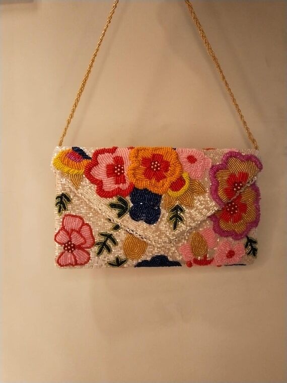 Handmade Beaded Clutch Bag | Floral Evening P...