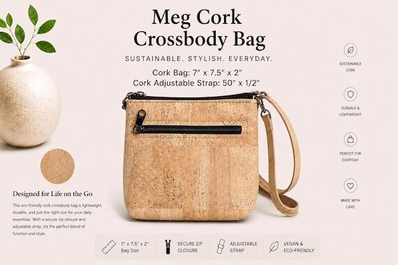Meg Cork Crossbody Bag – Adjustable Strap -...