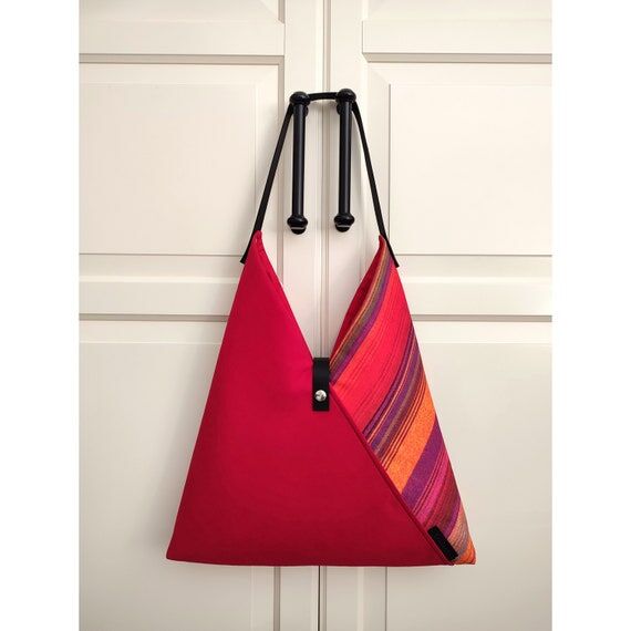 Handmade Japanese Azuma Hobo Bag: Red Striped...