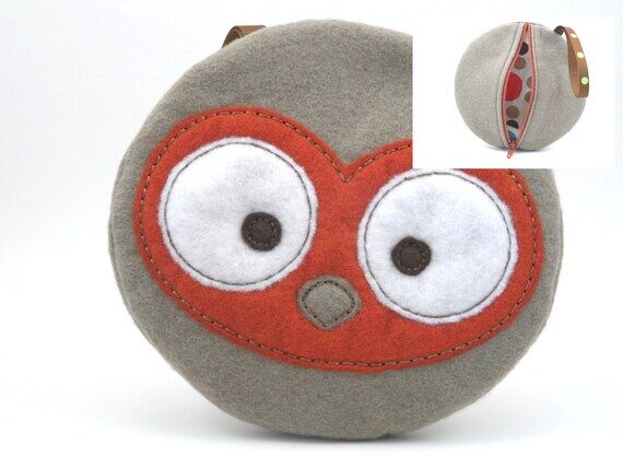 Kids Zipper Bag Owl Kids Purses Wool Felt Zi...