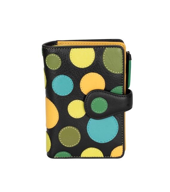 Colorful Polka Dot Leather Wallet, Handcrafte...