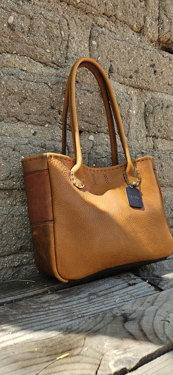Hand Stitched Leather Mini Color Block Tote B...