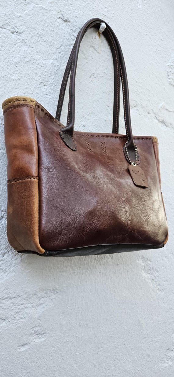 Hand Stitched Leather Mini Color Block Tote ...