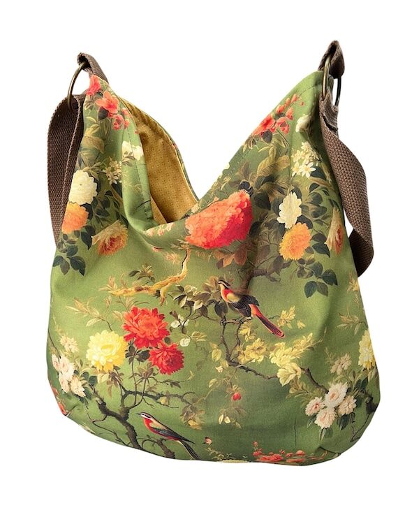 Victorian Bird Crossbody Hobo Bag: Handmade P...