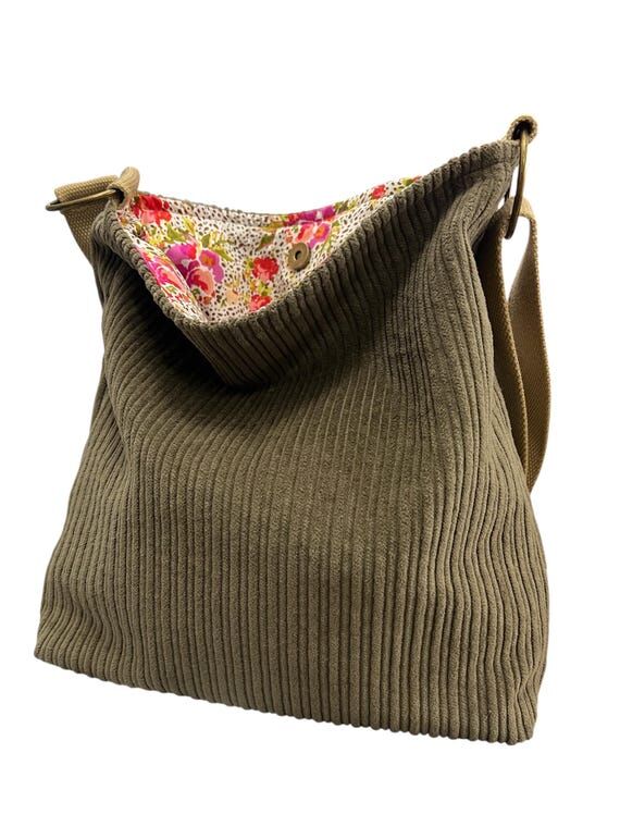 Slouchy Corduroy Crossbody Bag: Washable Fabr...